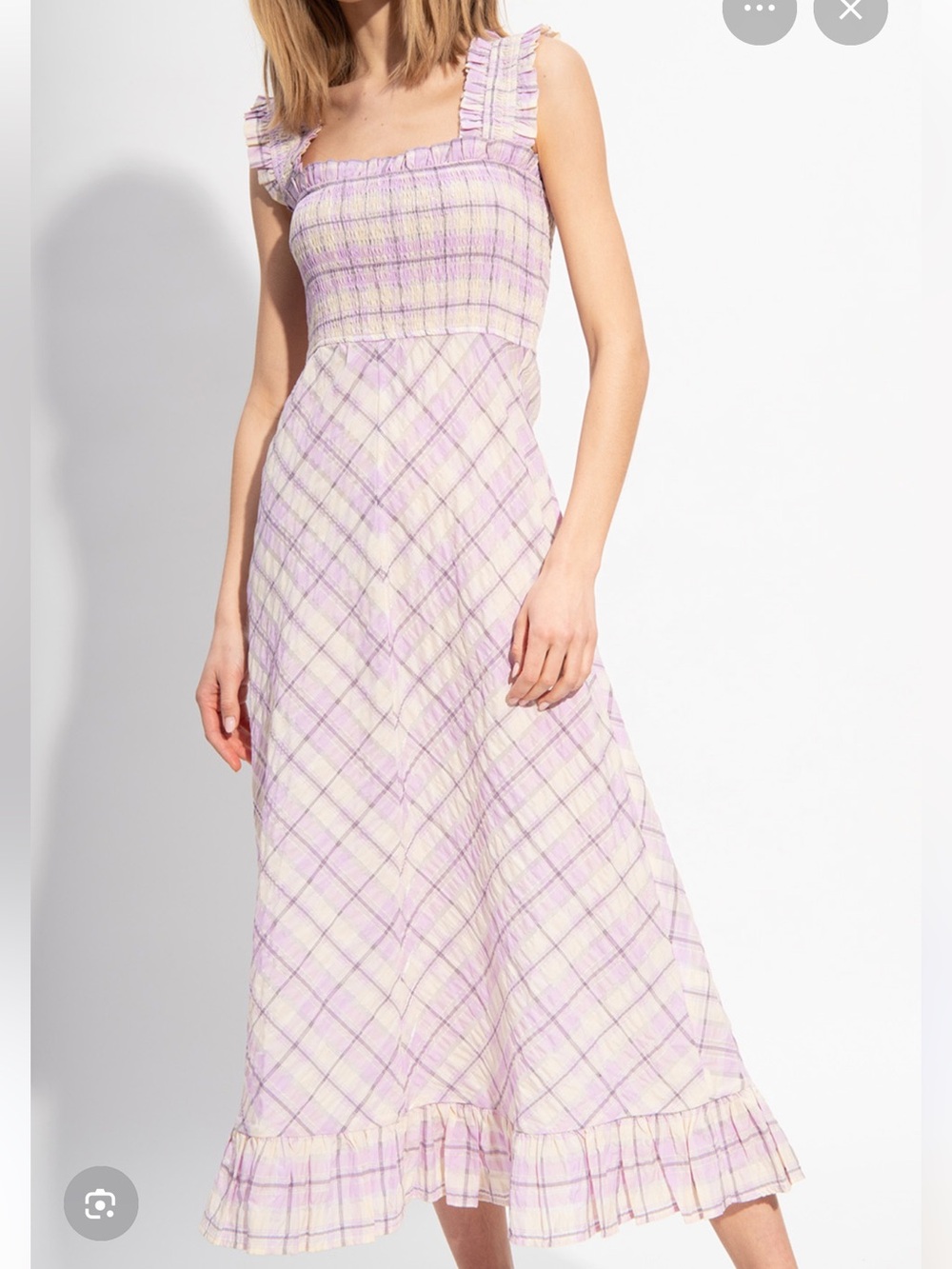 Ganni Seersucker Check Maxi Dress Orchid Bloom